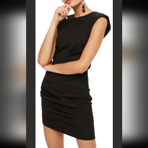 Topshop Shoulder pads Womens Black Mini Bodycon Dress Size 6 - Picture 1 of 7